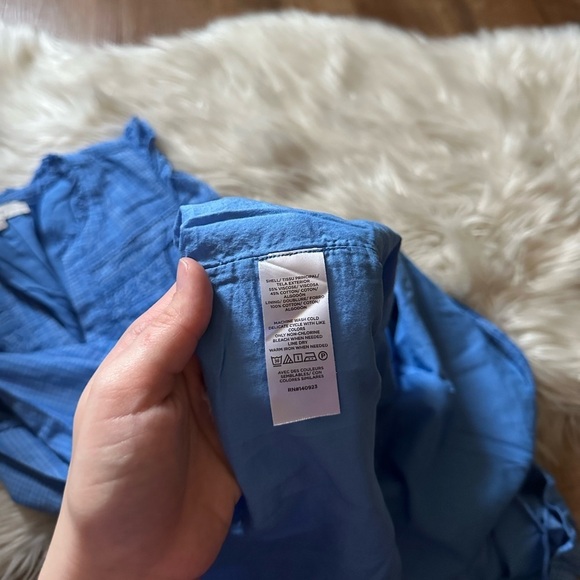 LOFT Striped Flutter Sleeve Button Down Tiered Swing Dress - Picture 6 of 6